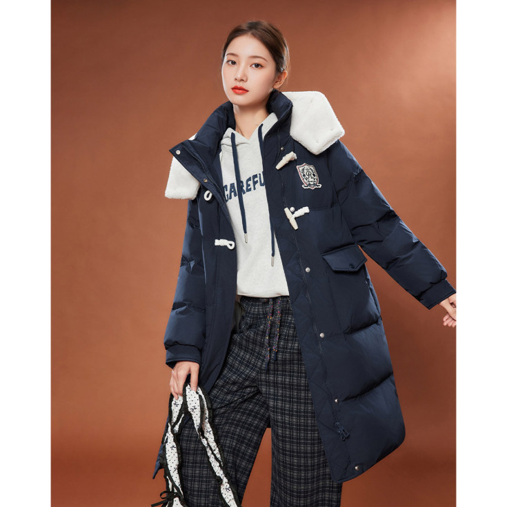 2025冬季美式时尚休闲学院风通勤保暖羽绒中长外套
